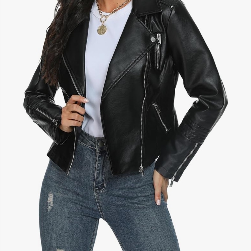 Classic Black Leather Biker Jacket for Women